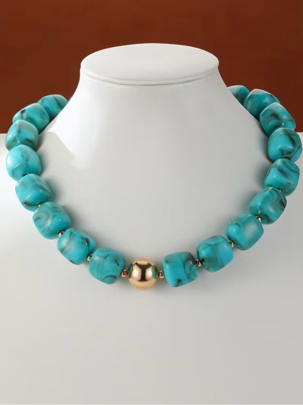 New! Trendy Turquoise Bead Necklace with Gold Accent. Boho Beaded Necklace B1-80